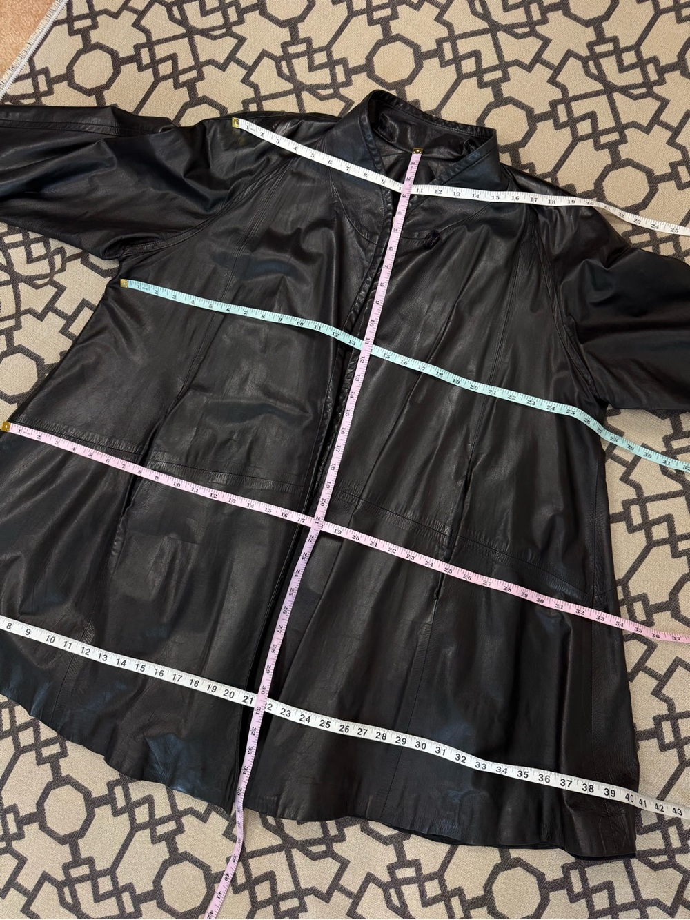 York Furrier Butter Soft Lambskin Leather Coat Black Oversized Y2K A Line Sz S - Picture 14 of 15